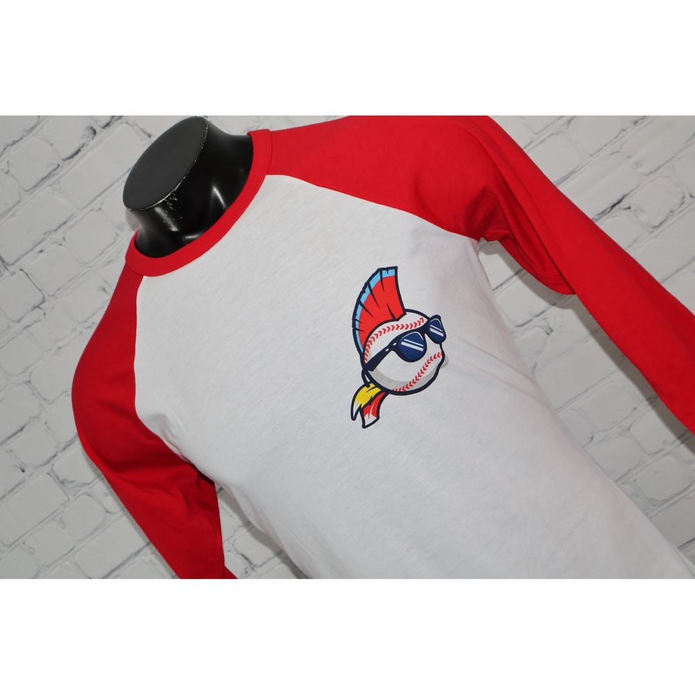 Baseballism Baseball Mens Medium Red White Raglan 3/4 Sleeve Tee Shirt